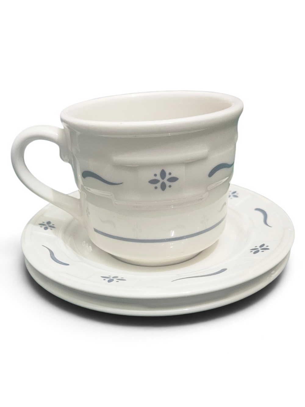 Vintage Longaberger Woven Traditions Classic Blue Pitcher & Flat Cup Saucer Set - Picture 3 of 10